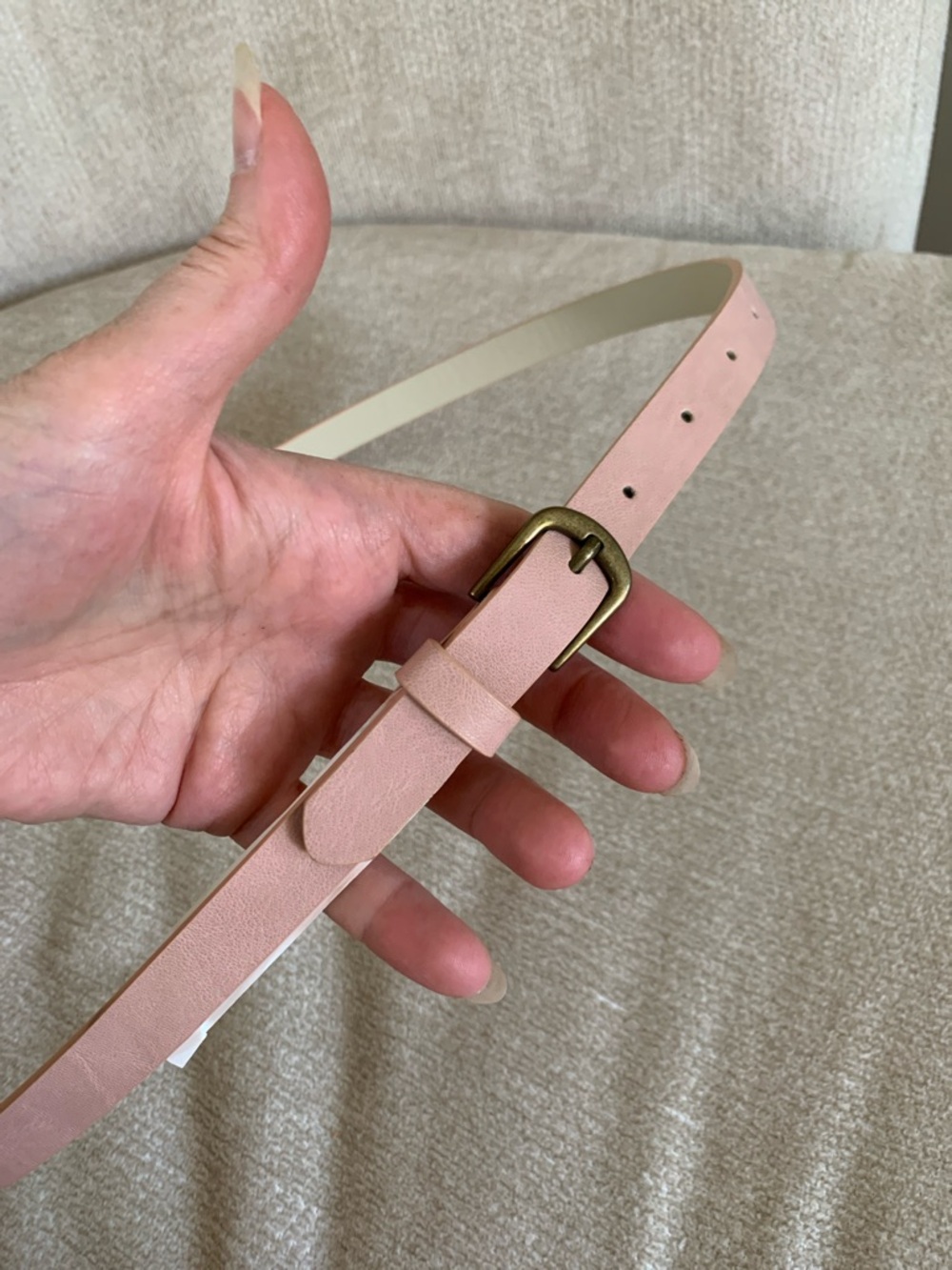 3/$15 NWT Time and Tru Blush Pink Skinny Belt with Brass Buckle Size Large